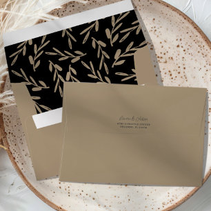 Chic Black & Gold Botanical Return Address Envelope