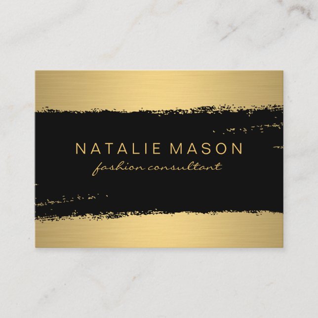 Chic Black Gold Brushed Business Card (Front)