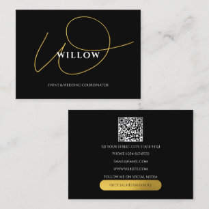 Chic Black & Gold Calligraphy Script QR Code Business Card
