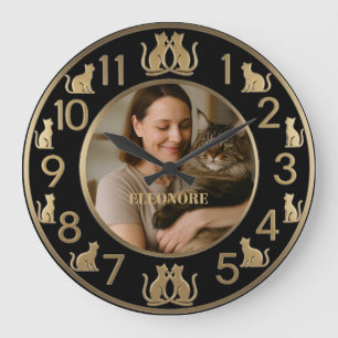 Chic Black & Gold Cat Lover's Wall Clock
