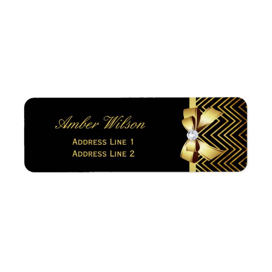 Chic Black Gold Chevrons Return Address Label