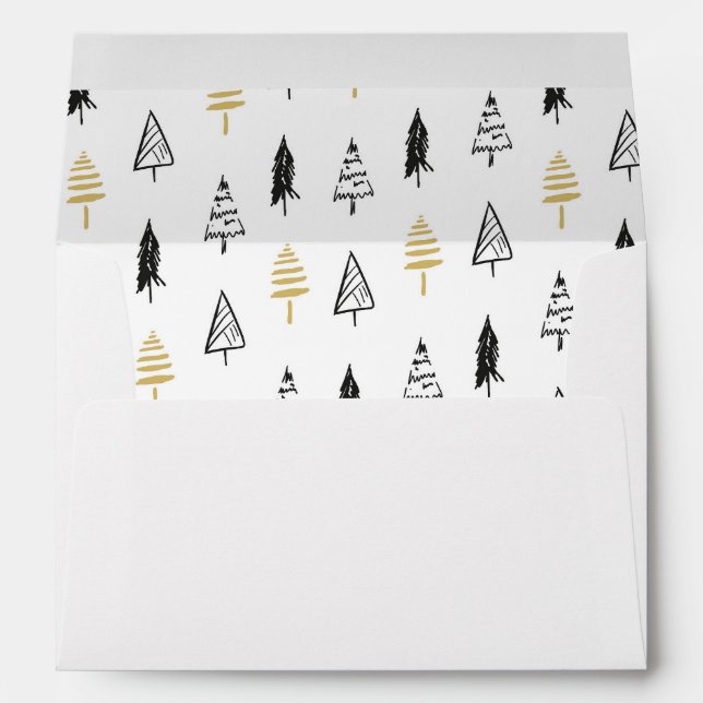 Chic Black & Gold Christmas Tree Pattern Envelope (Back (Bottom))