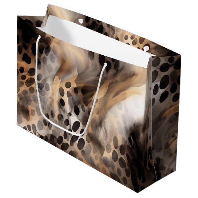 Chic Black Gold Cream Leopard Animal Print Large Gift Bag (Front Angled)