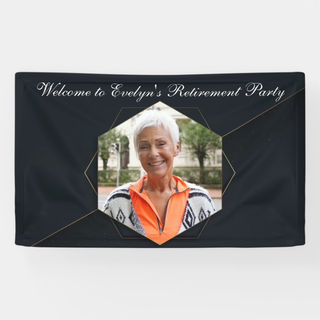 Chic Black Gold Custom Retirement Party Photo Banner (Horizontal)