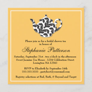 Chic Black & Gold Damask Bridal Shower Tea Party Invitation