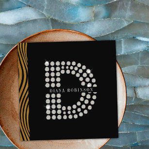 Chic Black Gold Diamond Initial D Monogram QR Code Square Business Card