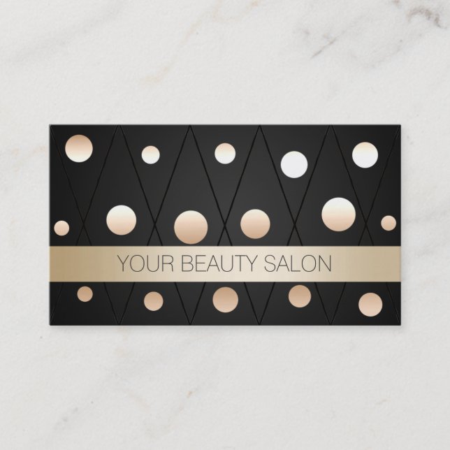 Chic Black & Gold Dots Makeup Artist Business Card (Front)