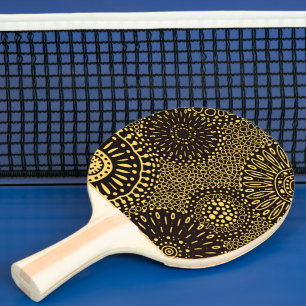 Chic Black Gold Ethnic Floral Ping Pong Paddle