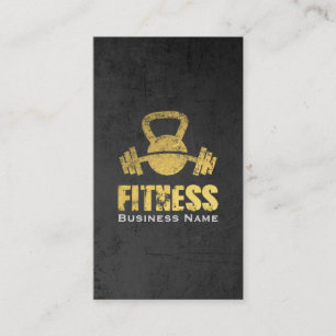 Chic Black Gold Fitness Trainer Kettlebell Barbell Business Card