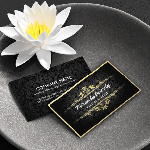 Chic Black Gold Foil Flora Damask Wedding Planner Business Card