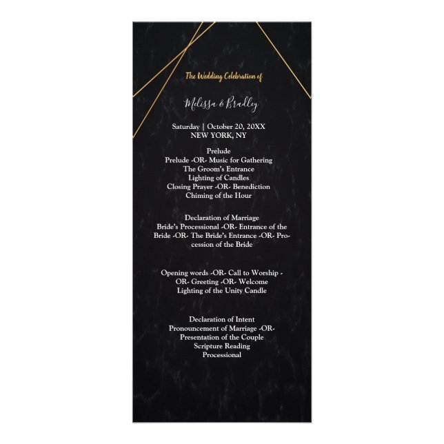 Chic Black & Gold Geometric frame ceremony Program (Front)