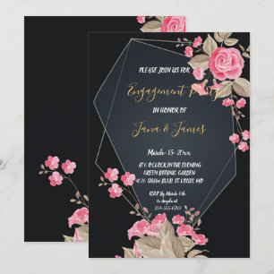 Chic Black & Gold Geometric frame Engagement Invitation