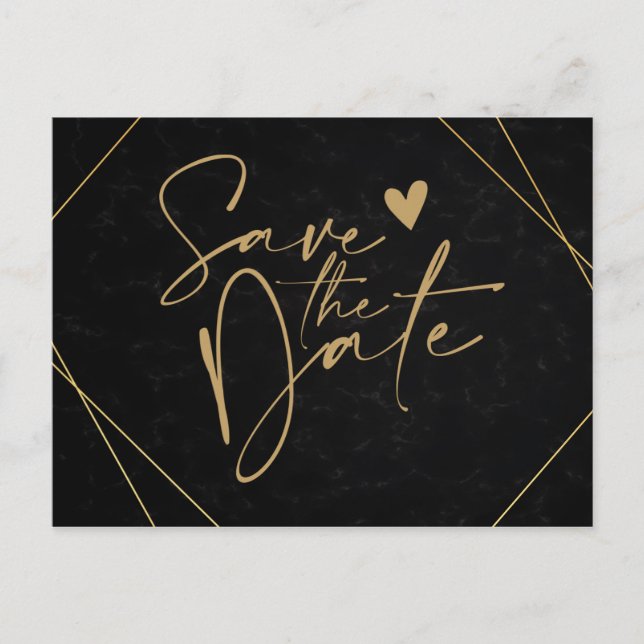 Chic Black & Gold Geometric frame Save the Date Po Postcard (Front)