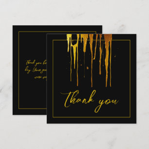 Chic Black & Gold Glitter Drips Sweet 16 Birthday Thank You Card