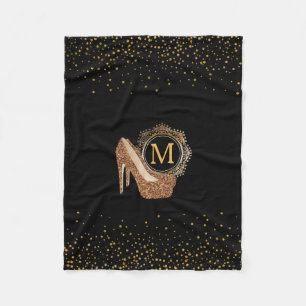 Chic Black Gold Glitter   High Heel Shoes Diva Fleece Blanket