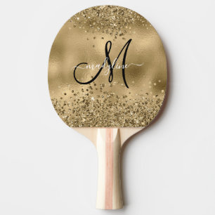 Chic Black Gold Glitters Monogram Name Ping Pong Paddle