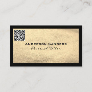 Chic Black Gold Leather   QR Code Business Card