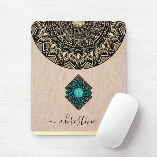 chic black gold mandala burlap name mouse pad (With Mouse)
