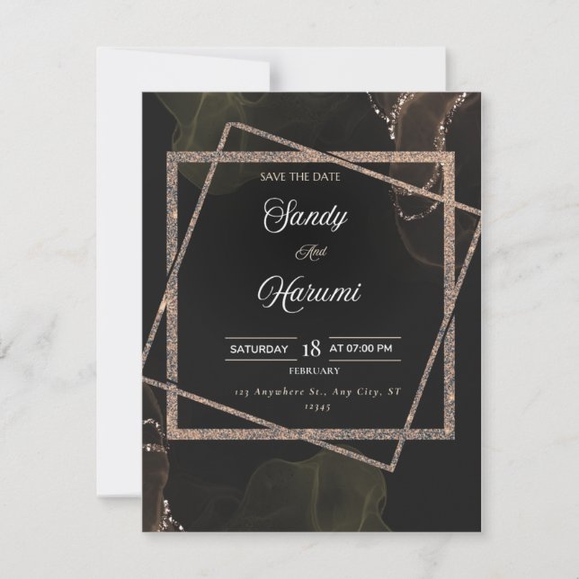 Chic Black & Gold Mariage Stylish Invitation (Devant)