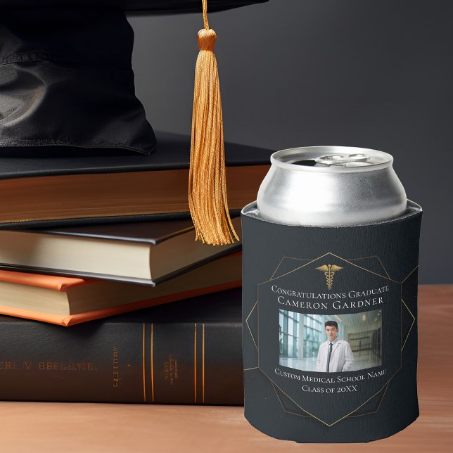 Chic Black Gold Medical School Graduation Party Can Cooler (Creator Uploaded)