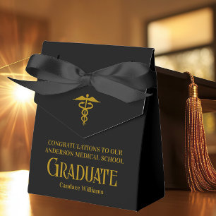 Chic Black Gold Medical School Graduation Party Favor Box