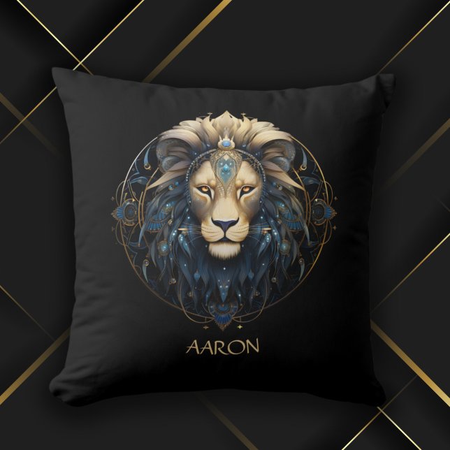 Chic Black Gold Modern Cosmic Lion Star Sign Leo Throw Pillow (Creator Uploaded)