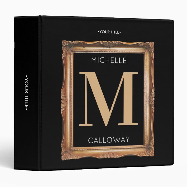 Chic Black & Gold Monogram Binder (Front/Spine)