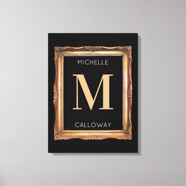 Chic Black & Gold Monogram Canvas Print (Front)