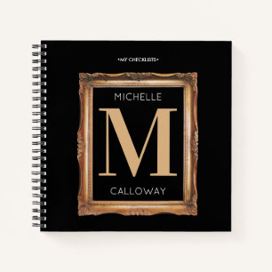 Chic Black & Gold Monogram Checklist Notebook