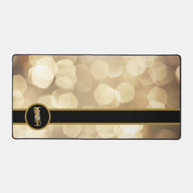 Chic Black & Gold Monogram Desk Mat (Front)