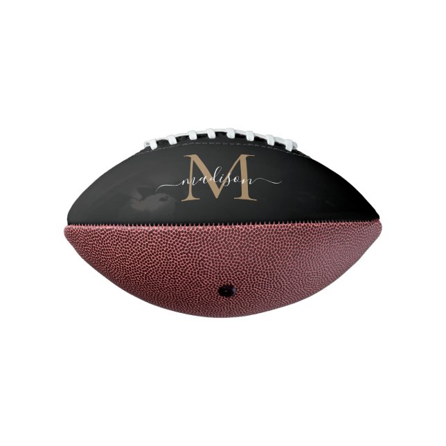 Chic Black Gold Monogram Girly Feminine Script Football (Rotated 270)