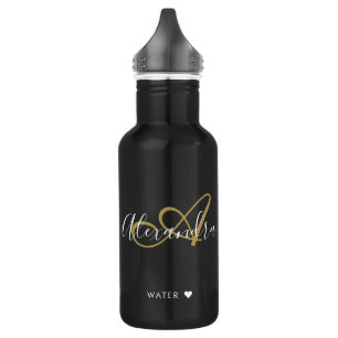 Chic Black Gold Monogram Script Name Gym 532 Ml Water Bottle