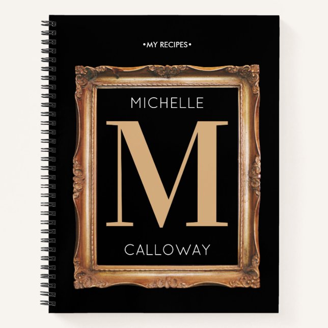 Chic Black & Gold Monogrammes Recettes Livre de Co (Devant)