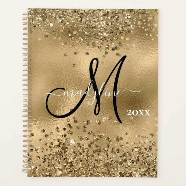 Chic Black Gold Parties scintillant Monogramme Nom (Devant)