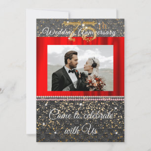 Chic Black Gold & Pearls 75th Wedding Anniversary  Invitation