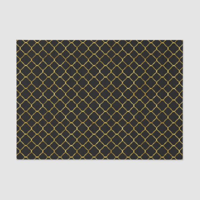 Chic Black Gold Quatrefoil Tissue Paper (Front)