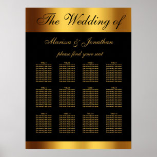 Chic Black Gold Script Border Wedding Seating Poster