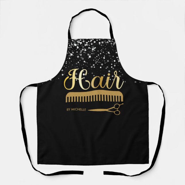 chic Black gold Silver Glitter Hairstylist Salon  Apron (Front)