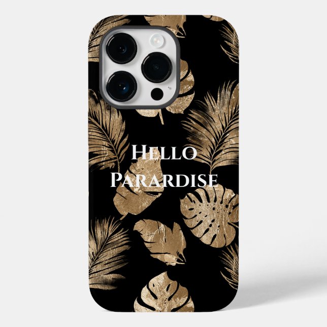 Chic Black Gold Tropical Leaves Case-Mate iPhone Case (Back)