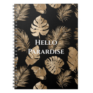 Chic Black Gold Tropical Leaves Notebook