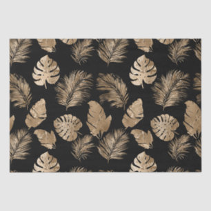 Chic Black Gold Tropical Leaves Tissue Paper