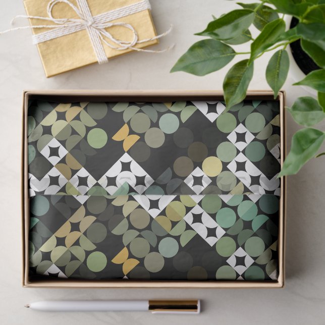 Chic Black Green Teal Blue Circles Art Pattern Tissue Paper (Gift)