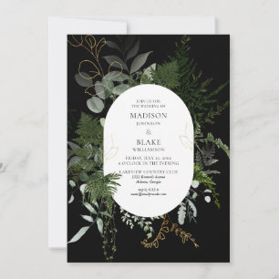 Chic Black Greenery Forest Wedding Invitation