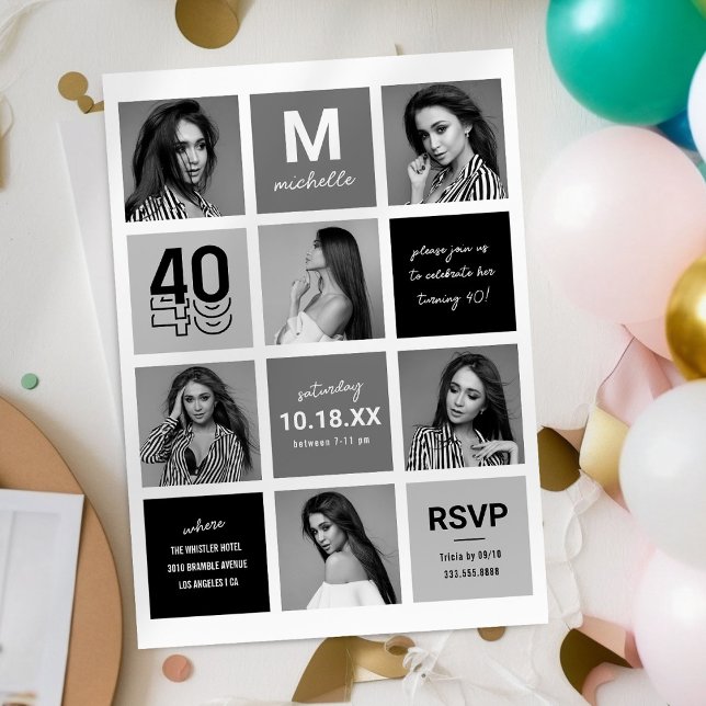 Chic Black Grey 40th Birthday Invitation (Creator Uploaded)