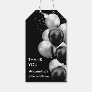 Chic Black Grey Balloon Birthday Gift Tags