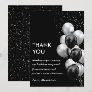 Chic Black Grey Balloon Thank You Card