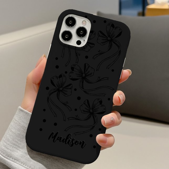 Chic Black Grey Coquette Monogram Bows Case-Mate iPhone Case (Creator Uploaded)
