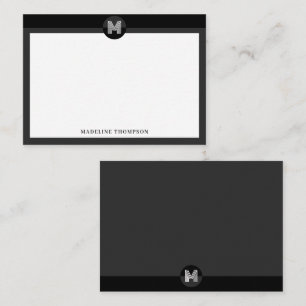 Chic Black Grey Geometric Modern Monogram Card