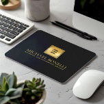 Chic Black Grey Leather Luxury Gold Logo NAME Mouse Pad<br><div class="desc">Enhance your workspace with this premium black dark grey leather print mouse pad, designed to combine style and functionality. Featuring a luxurious gold logo and the option to add two lines of custom text, this mouse pad is perfect for personalizing with your name, business, firm, or any other details of...</div>
