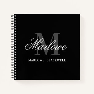 Chic Black Grey Monogram Calligraphy Notebook